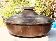 LATE 1800'S LARGE HAND HAMMERED PRIMITIVE COPPER SOUP BREAD BOWL WITH LID 14