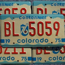 1975 1976 COLORADO LICENSE PLATES - BICENTENNIAL RED LEETERS License Plate picture