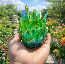 Green Electroplated Crystal Cluster Natural Raw Stone Healing Spiritual Home Dec picture