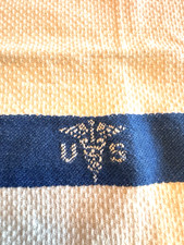 Vtg US Caduceus WW2 Medical Dept. White Hand Towel Cotton Blue Stripe 29.5