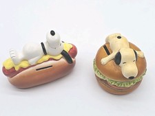 Vintage Snoopy Sitting on a Hot Dog & Hamburger Ceramic Banks United Feature Syn picture