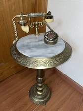 Vtg Antique Italian Marble French Regency Sultan's Rotary Phone Brass Side Table picture