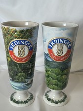 Vintage 1989 Erdinger Weissbrau Ceramic Beer Glasses Kossinger 0.5L Pair picture