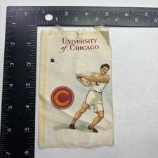 Vtg c 1910s S22 UNIVERSITY CHICAGO HAMMER THROW Murad Cigarettes Silk Patch 32D3 picture