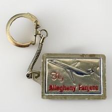 Vintage ALLEGHENY AIRLINES Fly Fanjets Keychain Jet Plane Keyfob 1953-1979 picture