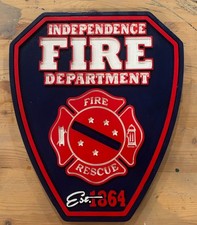 Fire Department Independence 3D routed carved wood patch sign Custom picture