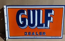 Gulf Dealer Porcelain Enamel Sign  18 x 10 Inches 2 Sided picture