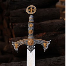 Handmade Templar Knights Sacred Holy Longsword Ornate Full Length Steel Sword picture
