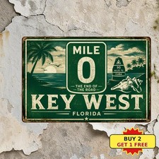 Key West Mile 0 Florida Tropical Retro Highway Metal Sign 8x12 Inch picture
