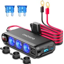 200W 3 Socket 12V Car Cigarette Lighter Splitter USB-C PD 30W QC3.0 LED Display picture