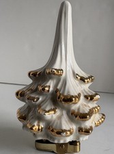 Vintage White Gold Ceramic Christmas Tree with Lighter MCM 4 1/2