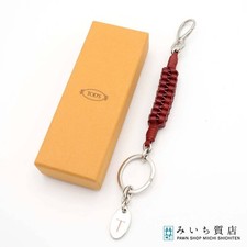 TOD'S Leather Keychain Red Brown with Box Jewelry Accessory picture