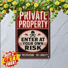Enter At Your Own Risk Sign Private Property Warning Notice Metal Tin Plaque picture