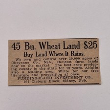 Fundingsland Investment Co. Sidney NE 1910 Nebraska Farming Ad SAG9-S18 picture
