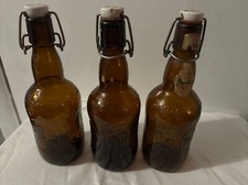 3 Vintage Grolsch Georga Brown Glass Beer Bottles with Porcelain swing top. picture