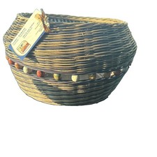 Tamarack Beaded Round Basket Mike Andy McBride Jammit Wooden Bottom Tag 80 picture