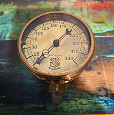Vintage Acetylene Pressure Gauge  Antique Steampunk~ Beveled Glass  Brass Beauty picture