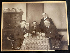 Antique c1900 Trick Photo Same Man Twice Playing Dominoes Double Exposure picture