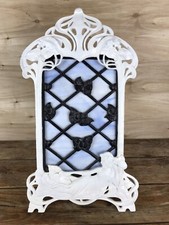Vintage ART NOUVEAU HEAVY Figural Painted Cast Iron Easel Stained Glass Panel picture
