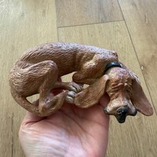 Vintage Sleeping Bloodhound Dog Figurine Brown Long Ears Hound Paperweight Decor picture