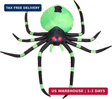 6 FT Long Halloween Inflatable Black Green Spider LED Lights Decor picture