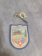Vintage Switzerland  Travel Souvenir Pin and Chalet Patch VIBRANT Colors. 3in. picture