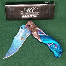 Masters Collection Mermaid Stainless Steele Brilliant Blue Pocket Knife picture