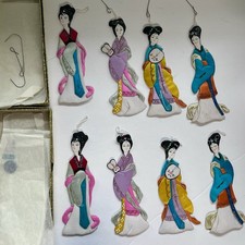 Lot/ 8 Vintage Handcrafted Chinese Silk Paper Dolls (Made into Ornaments) RARE picture