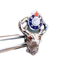 11th Hour 18K .7g White Gold Pin Elks Enamel B.P.O.E. Hat Tie Sterling Back picture