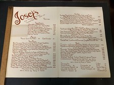 Vtg Restaurant Menu Josef's Corona Del Mar Orange County Southern California picture