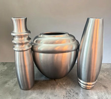Vintage Marquis by Waterford Kilbarry Pewter Vases Set of 3 Brushed Metal Large picture