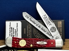CASE XX USA PRESIDENT TRUMP DARK RED BONE 24K Plated 47Shield Trapper Knife Mint picture