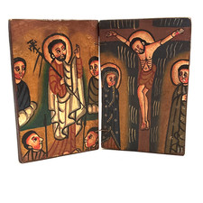 Ethiopian Coptic Christian Orthodox Wood Icon Diptych Hand Painted Religious picture