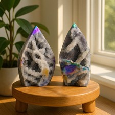 Rare Angel Aura Sphalerite Flame Tower Points Geode Healing Crystal Home Decor picture