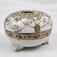 Antique Porcelain Hair Receiver Hand Painted 22k Moriage Trinket Dish Japan picture