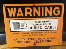 VINTAGE  ORIGINAL MISSOURI TELEPHONE ~ WARNING BURIED CABLE 9”x 12”~  METAL SIGN picture