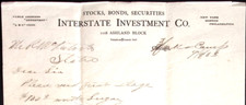 1905 Interstate Investment Co Stocks Bonds Securities NYC BOSTON PHILADELPHIA picture