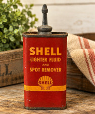 Vintage Shell Lighter Fluid 4 Oz Can Lead Top Spout Petroliana Advertising picture