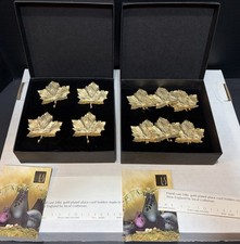 The L.S. Collection 24kt Gold Plated Maple Leaf Place Card Holders Set of 14 Vtg picture