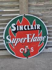VINTAGE 1950'S SINCLAIR SUPER FLAME PORCELAIN ENAMEL  DEALERSHIP SIGN 30