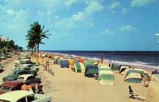 1958 Ft. Lauderdale Florida FL Vintage Postcard Famous Cabana -Lined Beach Sand picture