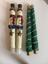 Christmas Taper Candles, Snowman And Trees picture