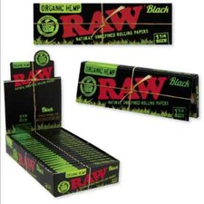 🔥 24 X RAW 1 1/4 (1.25) BLACK ORGANIC HEMP ROLLING PAPERS 😎 FULL BOX 24 PACKS picture