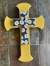 Daisy Yellow Decorative Wall Wood Cross 16” picture