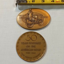 1953 1963 Henry FORD MOTOR CO Medallion Centennial & 50 Year Paperweights Bronze picture