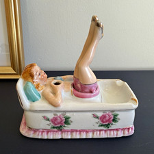 Vintage Naughty Nodder Bathing Beauty Ashtray Moving Legs Patent TT Japan Pinup picture