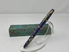 Golden Star Chinese Cloisonne Enamel Floral Vintage Blue Fountain Pen READ picture