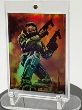 Halo Master chief art card/sticker Non-Sport Trading Card. Full holographic🤙 picture
