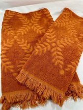 2 Vintage Cannon? Sculpted Lime Green Orange Laurel Leaf Fern Bath Towels picture