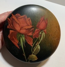 Antique Wood Hand Painted Red Roses Trinket/Jewelry Keepsake Box picture